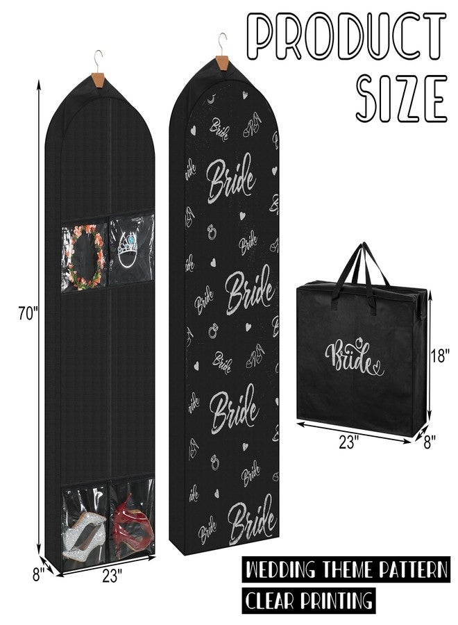 Ribbonlic 2 Packs 70" Wedding Dress Garment Bag with 8" Wedding Garment Gusseted Tote Bag for Storage and Travel Prom - Image 2
